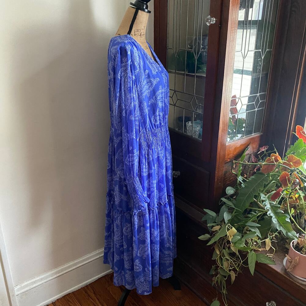 Taylor Periwinkle Blue Paisley Tiered Maxi Dress Swiss Dot Boho 18W - Picture 5 of 17